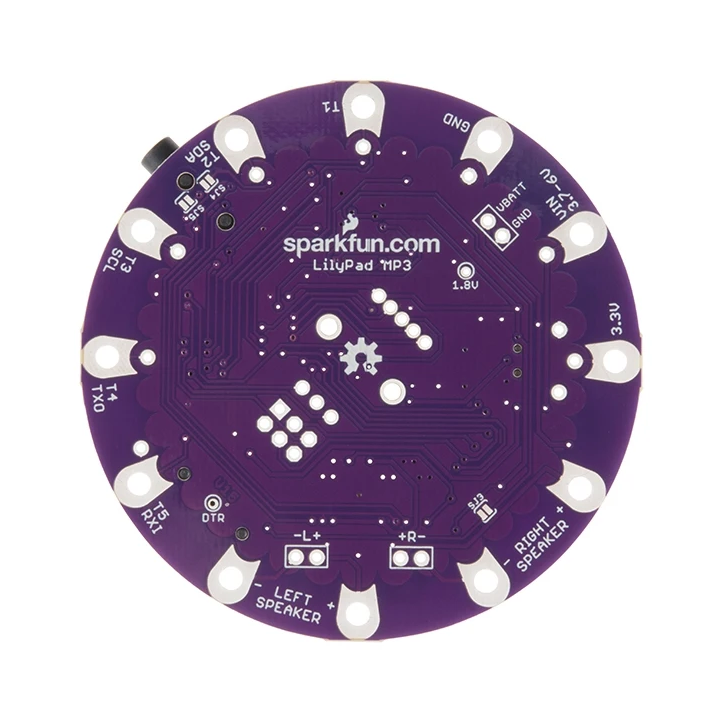 Vue de dessous de la platine LilyPad MP3 DEV-11013