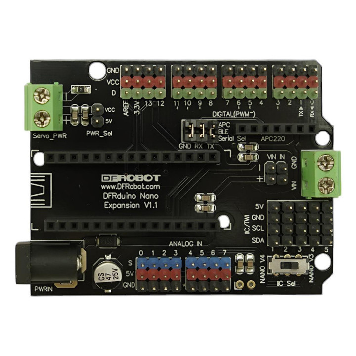 Vue de dessus de la carte I/O Shield pour Nano DFR0012
