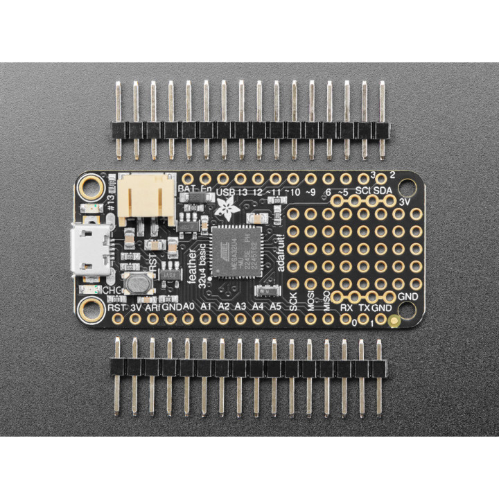 Vue du module Feather 32u4 Basic Proto 2771 et de ses connecteurs