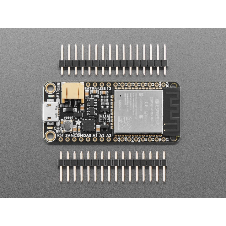 Vue du module Feather HUZZAH32 – ESP32 et de ses connecteurs