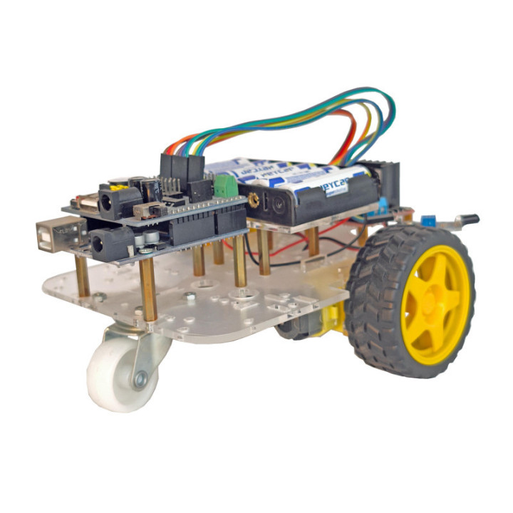 Vue de 3/4 du Robot éviteur d'obstacle C-9876 (piles non livrée)