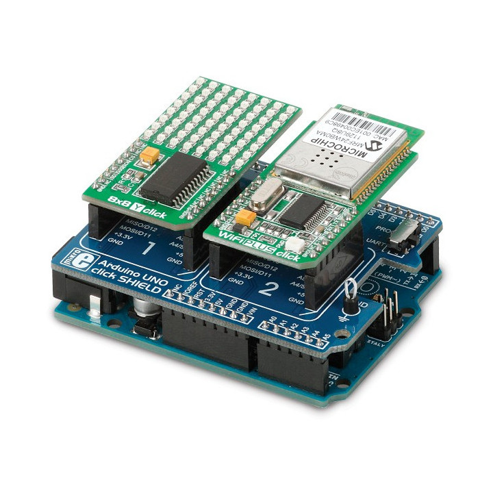 Exemple d'utilisation du Shield Click (les Clik Board ne sont pas livrés)