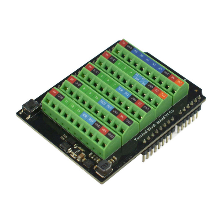 Gros plan sur le Shield borniers à vis pour Arduino Uno
