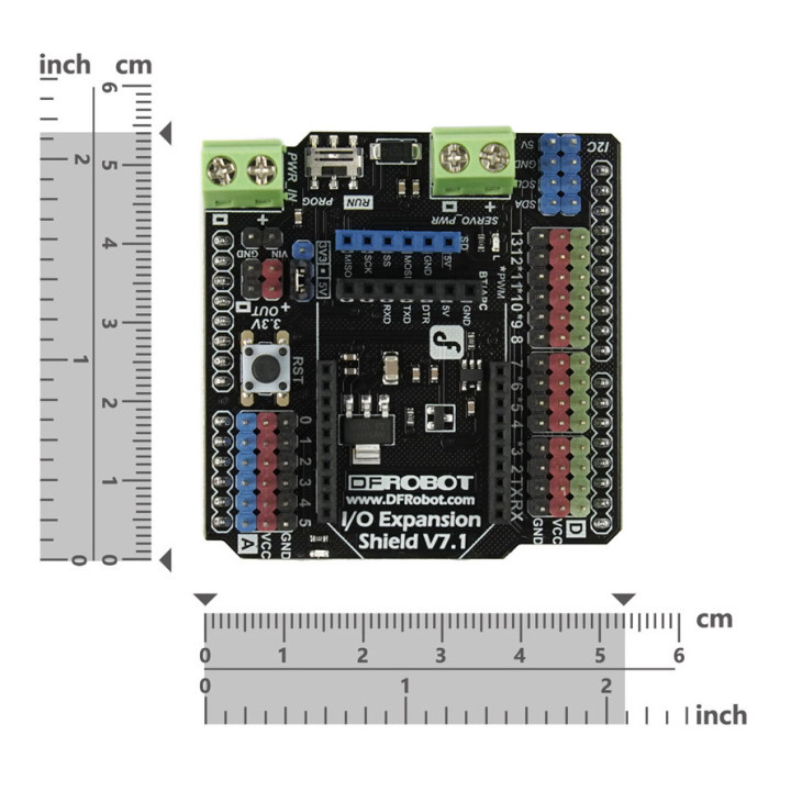 Dimensions de la carte Shield E/S Gravity V7.1 pour Arduino®