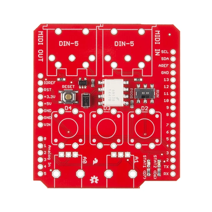 Vue de dessus du Shield Midi DEV-12898 une fois assemblé