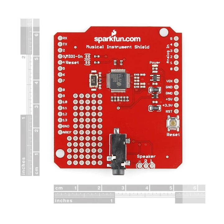 Dimensions du Shield synthétiseur musical DEV-10587