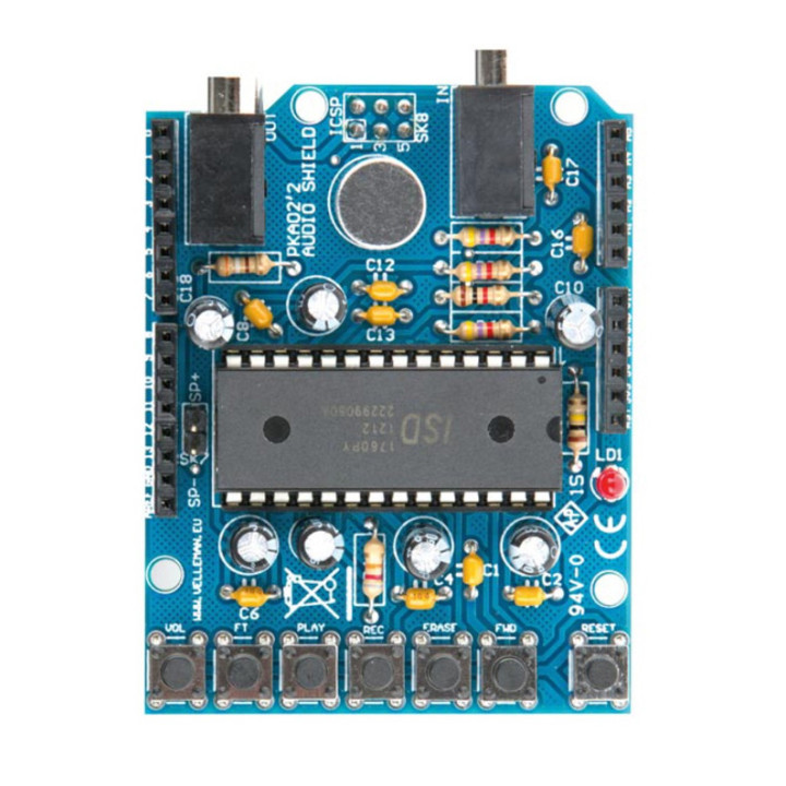 Vue de la face avant du Shield Audio monté VMA pour Arduino®