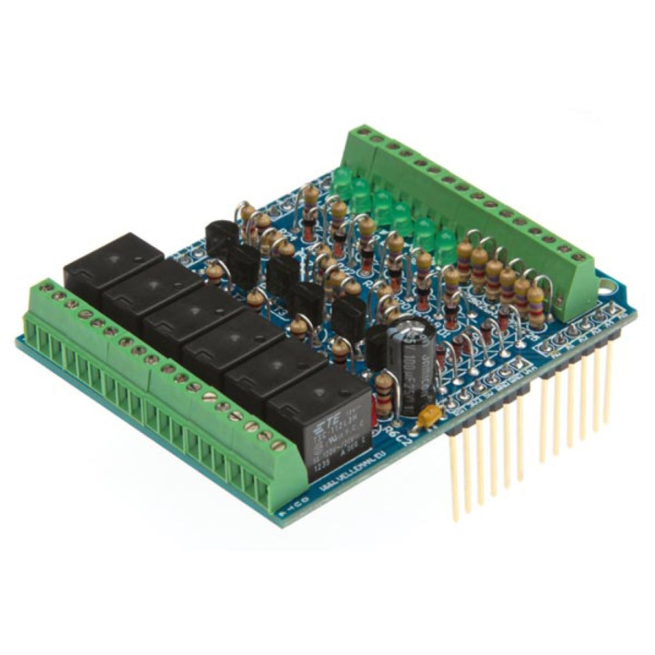 Vue des borniers de sorties de la platine I-O shield VMA05 pour Arduino®