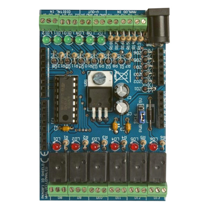 Vue de la face avant de la platine I-O shield (en kit) KA08 pour Arduino® YUN