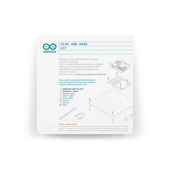 Face arrière de la boite Arduino Plug and Make Kit AKX00069