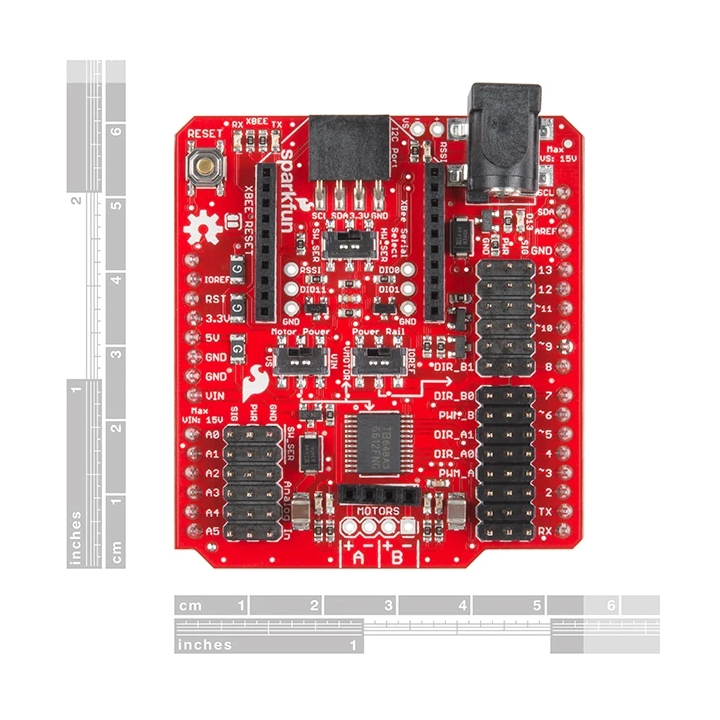 Dimensions du Wireless Motor Driver Shield SparkFun  DEV-14285
