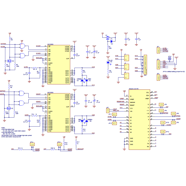 Schéma de la platine Dual Motor Driver pour Arduino®