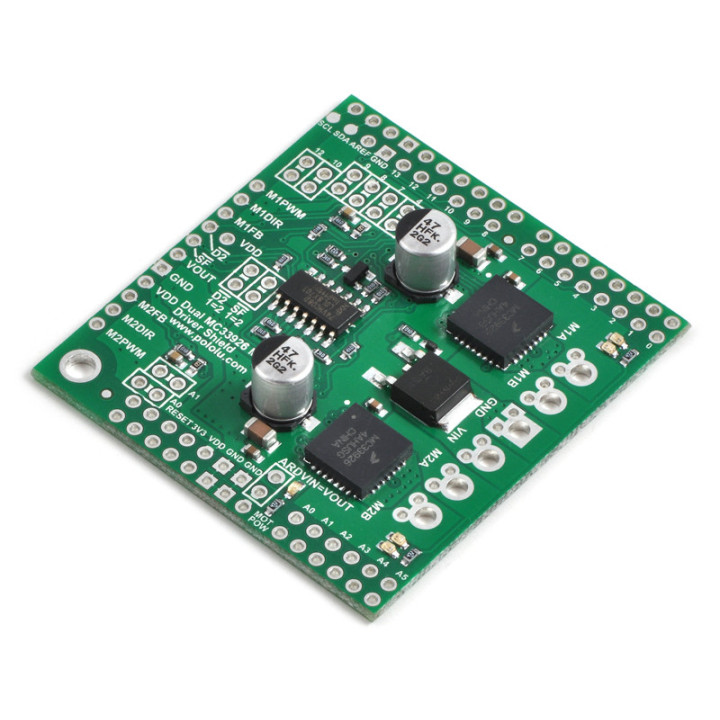 Vue de côté de la platine Dual Motor Driver pour Arduino®