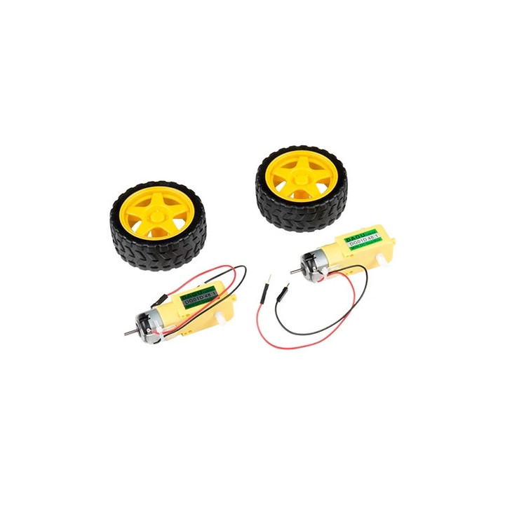 Les roues et les moteurs du Kit Ardumoto Shield KIT-14180
