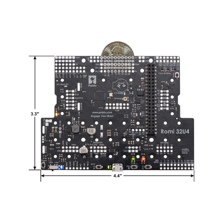 Dimensions de la platine Romi 32U4 Control Board POL3544