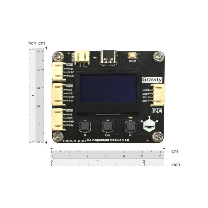 Dimensions du Module Gravity SCI DAQ avec afficheur (I2C)