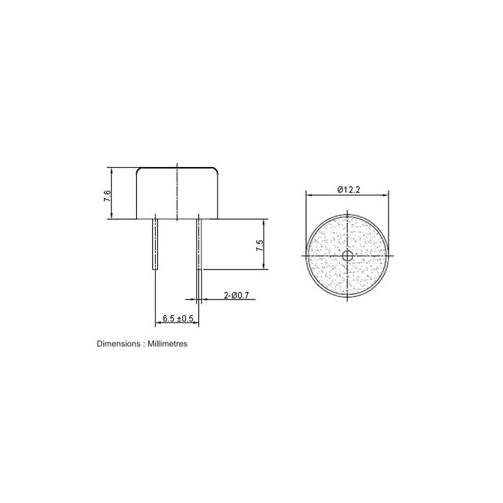 Dimensions du buzzer 12V sans oscillateur