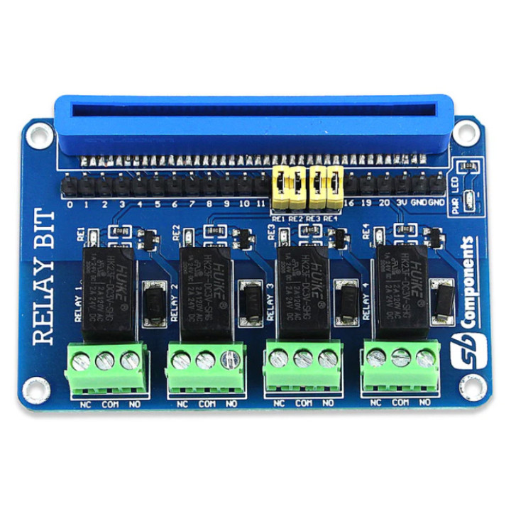 Vue de dessus de la platine 4 relais pour micro:bit