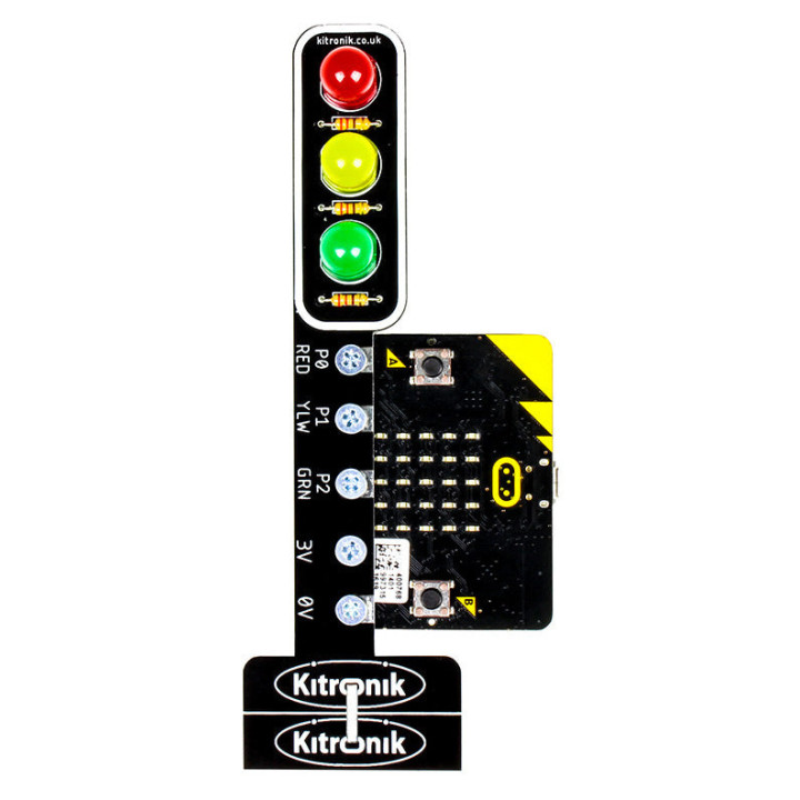 Le feu tricolore STOP:bit pour micro:bit équipé d'une carte micro:bit