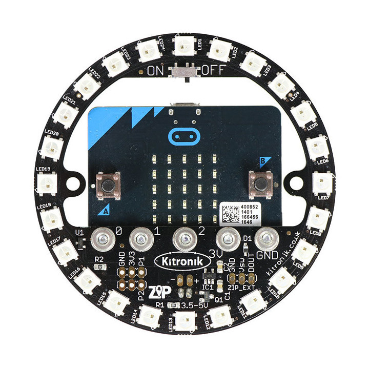 Platine ZIP Halo 24 led RGB pour micro:bit équipée d'une carte micro:bit (la carte n'est pas livrée)