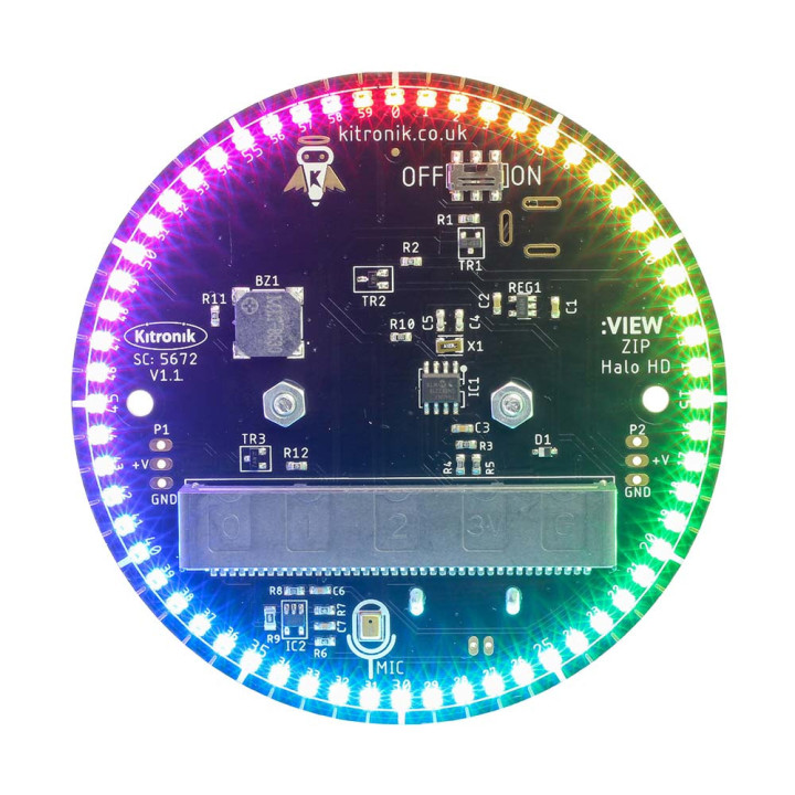 La platine ZIP Halo HD 60 leds RGB pour micro:bit en fonctionnement