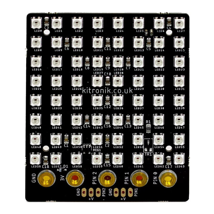 Vue avant de la matrice 64 Leds ZIP Tile pour micro:bit