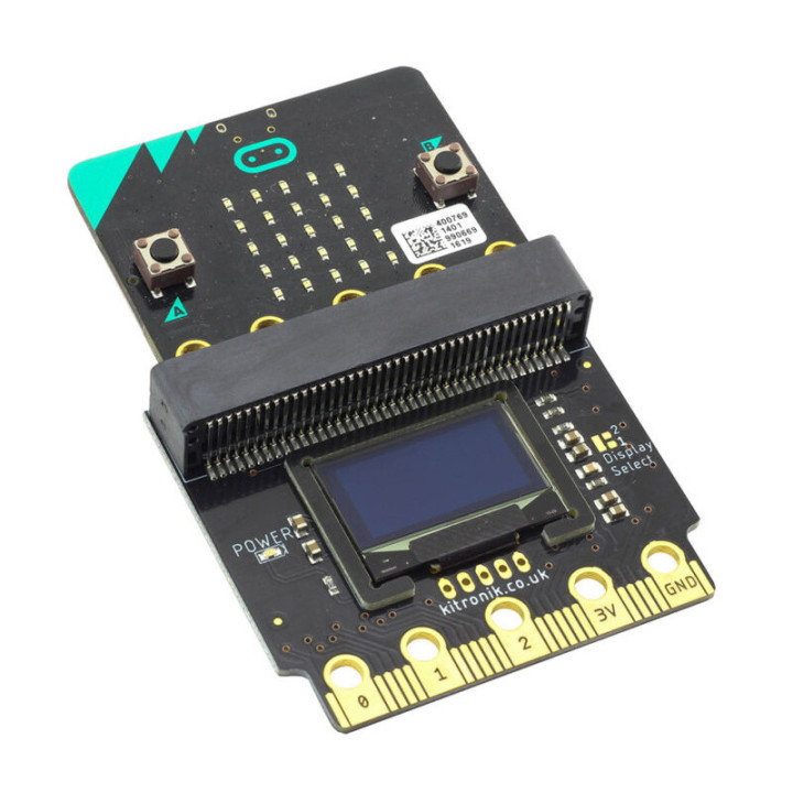 La platine afficheur OLED connectée à une carte micro:bit (non livrée)