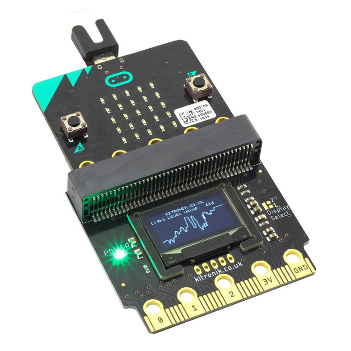 La platine afficheur OLED en fonction avec une carte micro:bit (non livrée)