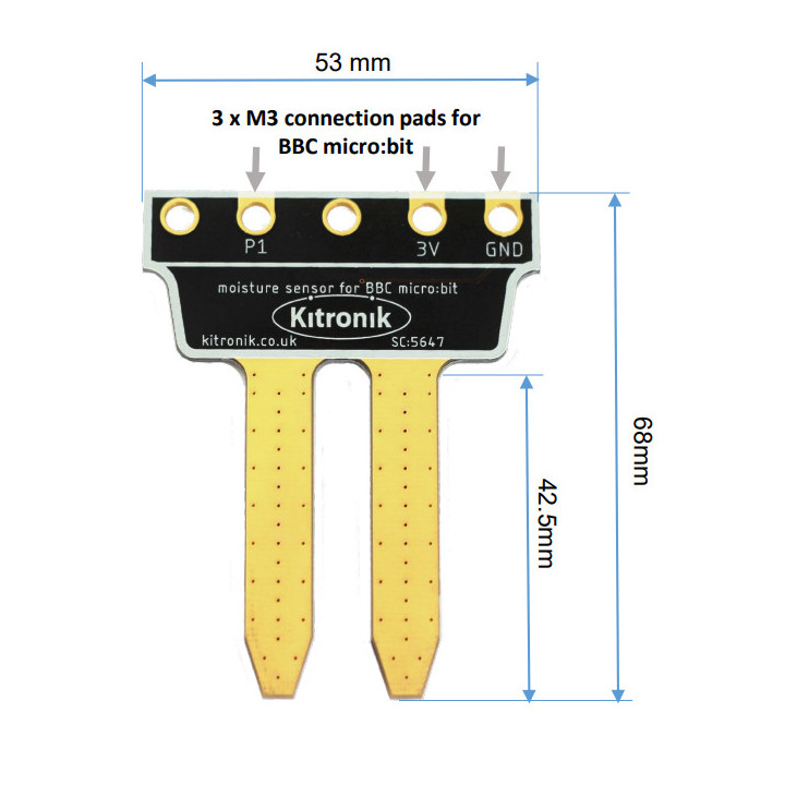 Dimensions du capteur d'humidité de sol pour micro:bit