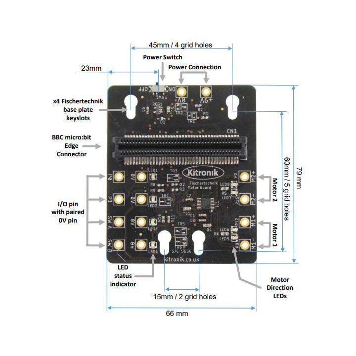 Dimensions du contrôleur moteur CREATE BBC pour micro:bit