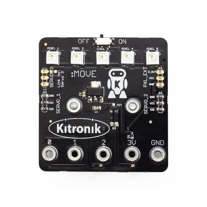 Vue de dessus de la platine d'interface Servo:Lite pour micro:bit