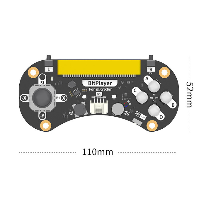 Dimensions de la manette BitPlayer 114991857 pour micro:bit