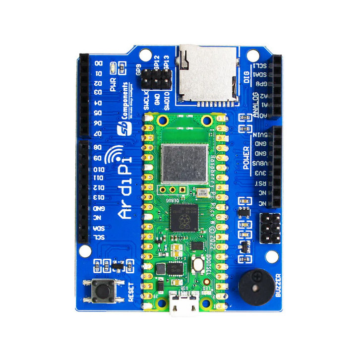 Face avant de la carte ArdiPi avec Raspberry Pi Pico W