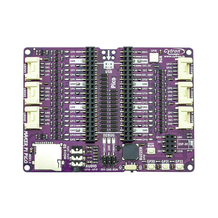 Vue de dessus de la platine Maker Pi Pico Base pour Raspberry Pi Pico