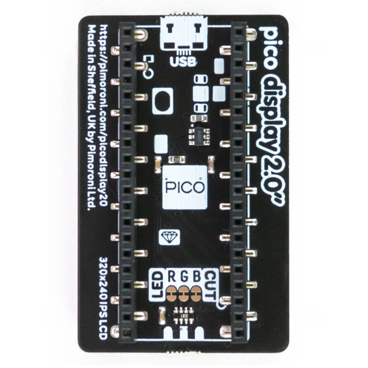 Vu de dessous de l'afficheur LCD IPS 2" Pimoroni PIM580 pour Raspberry Pi Pico