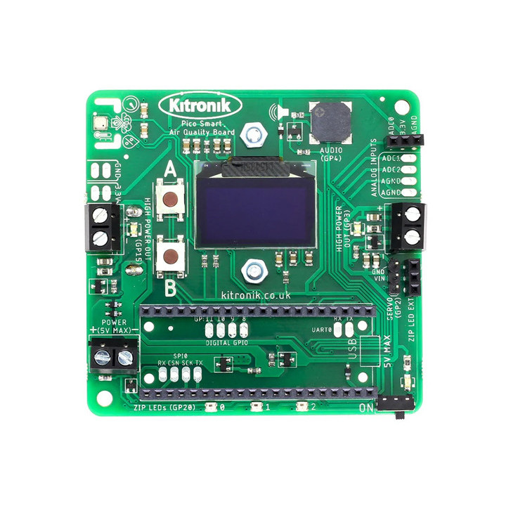 Vue de dessus de la platine Air Quality Datalogging Board pour Pi Pico