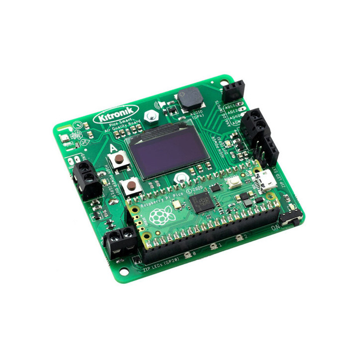 Vue de côté de la platine Air Quality Datalogging Board pour Pi Pico