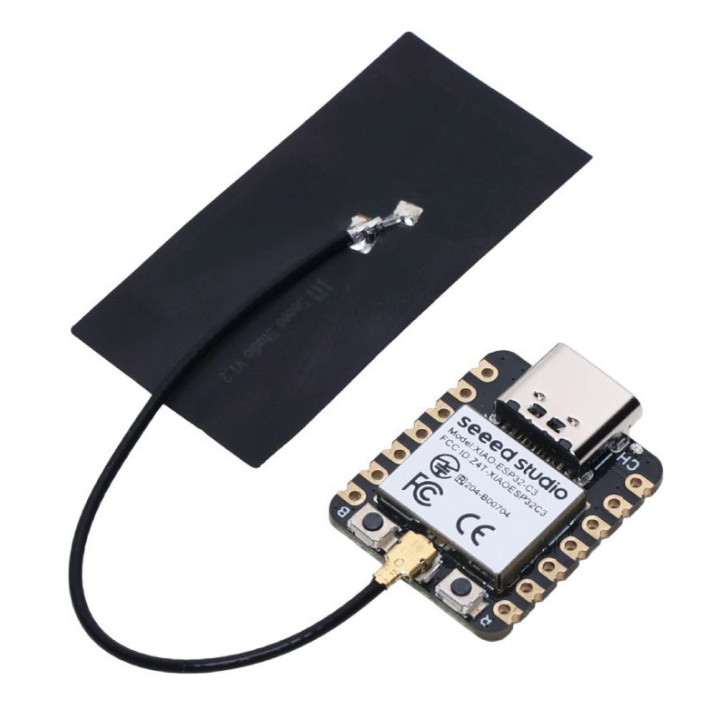 Vue de la carte Seeed Studio 113991054 XIAO base ESP32C3 avec son antenne