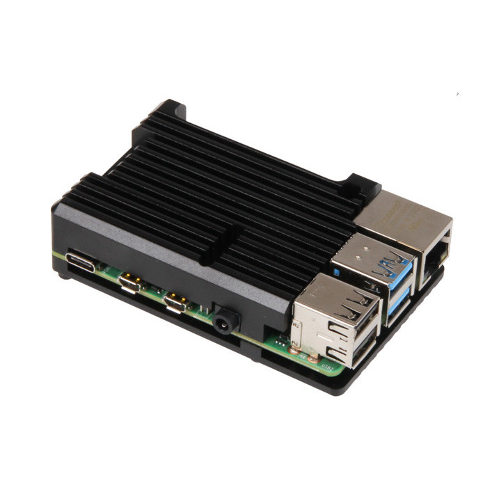 Vue du boîtier dissipateur passif équipant une carte Raspberry Pi 4