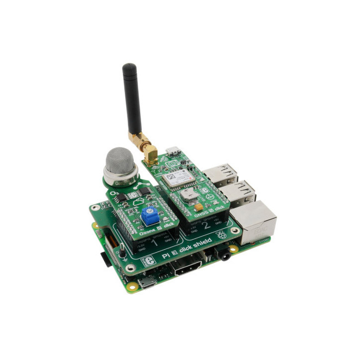 Exemple d'utilisation de la platine Pi3 click shield avec une Raspberry et des modules click Board
