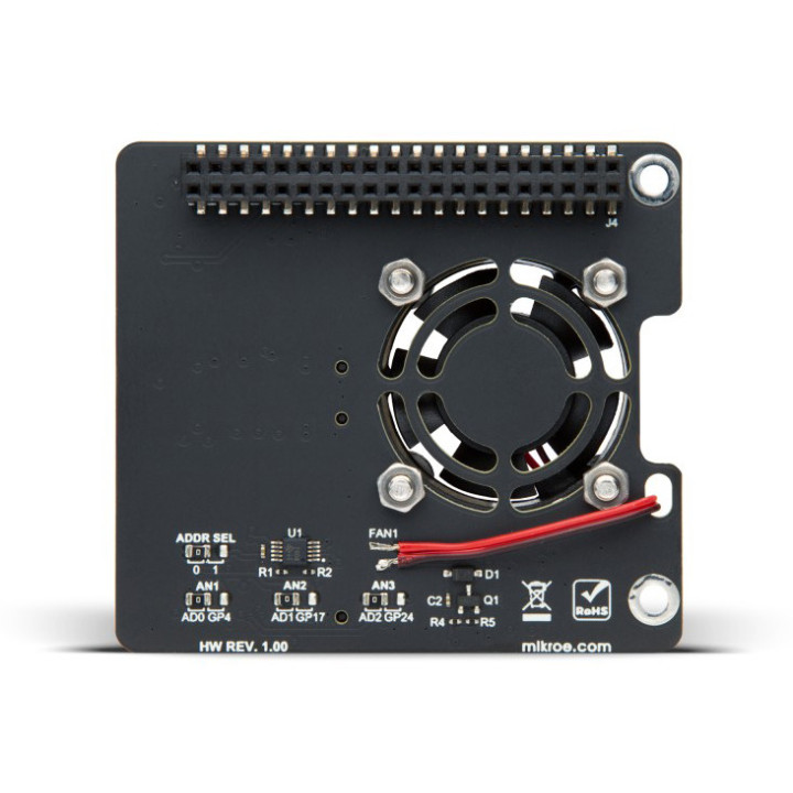 Vue arrière du module Pi 5 Click Shield pour Raspberry Pi 5