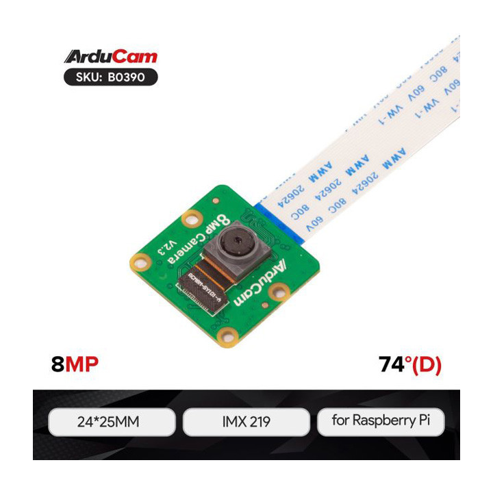 Vue de côté de la caméra 8 Mpx IMX219 B0390 pour Raspberry Pi