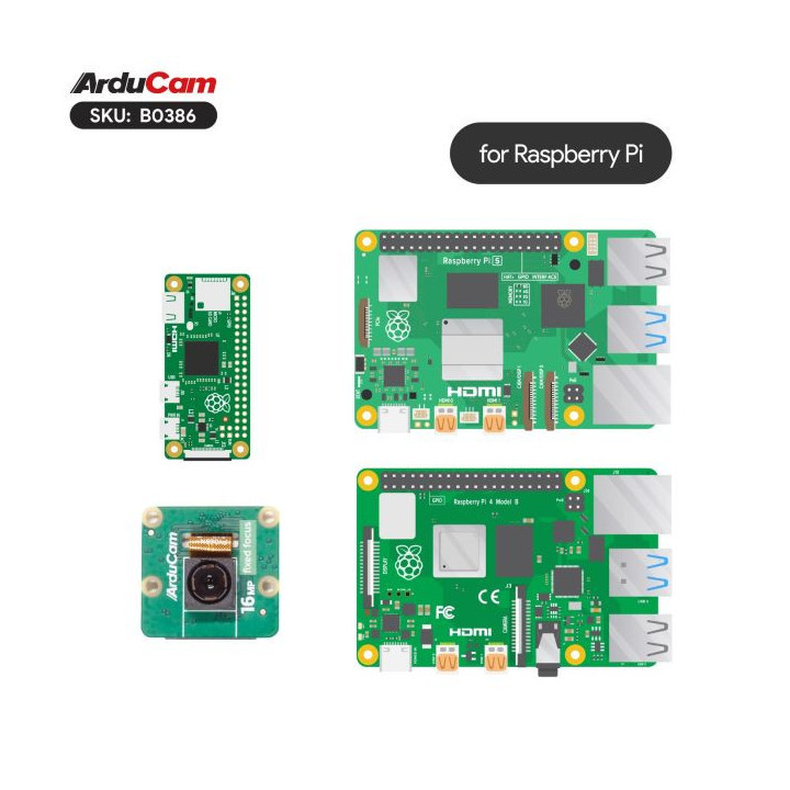 Exemple de compatibilité de la caméra Noir 16 Mpx IMX519 B0386 pour Raspberry Pi