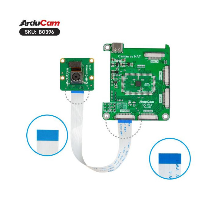 Raccordement Kit Arducam HAT 4 caméras 8 MP pour Raspberry
