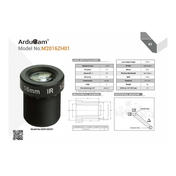Objectif 16mm M2016ZH01