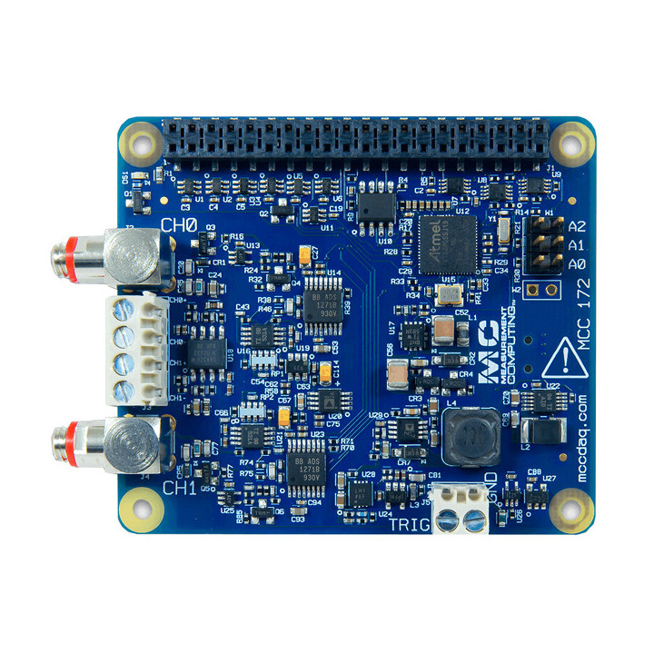 Vue de dessus de la platine DAQ HAT MCC172 - Mesure IEPE