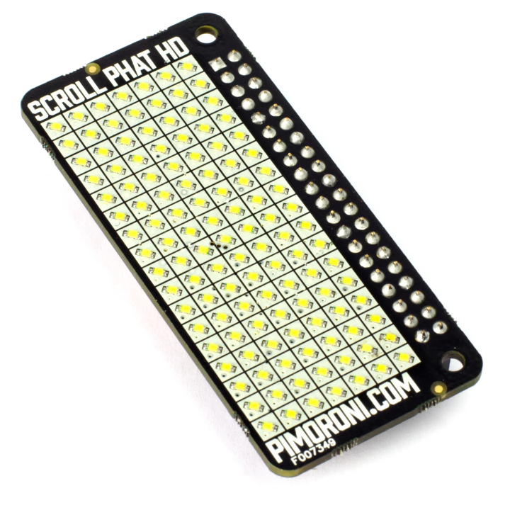 Vue de côté du module Pimoroni Scroll pHAT HD pour Raspberry