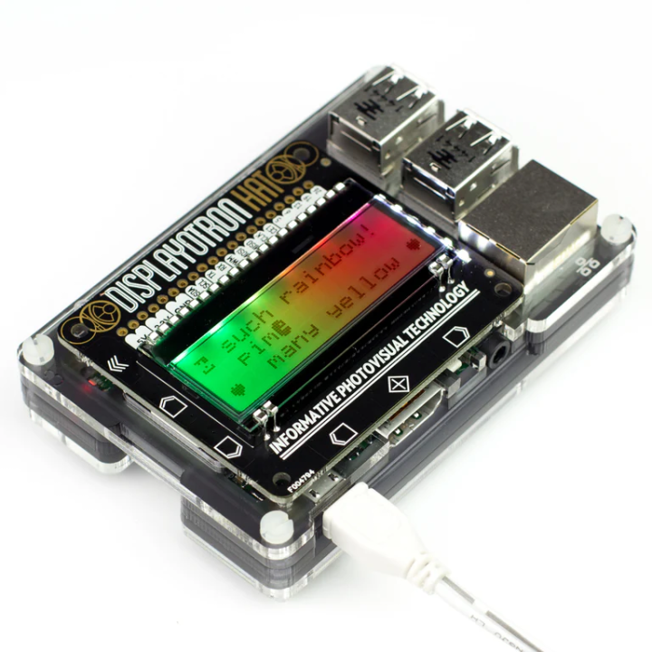 Exemple de mise en œuvre du module afficheur Pimoroni Display-O-Tron HAT (la Raspberry n'est pas livrée)