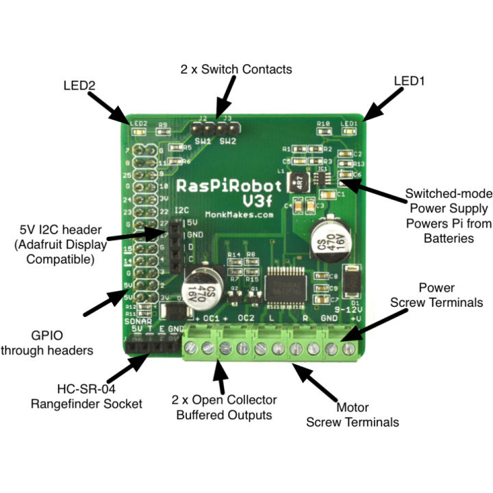 Platine Shield RasPi Robot Board pour Raspberry