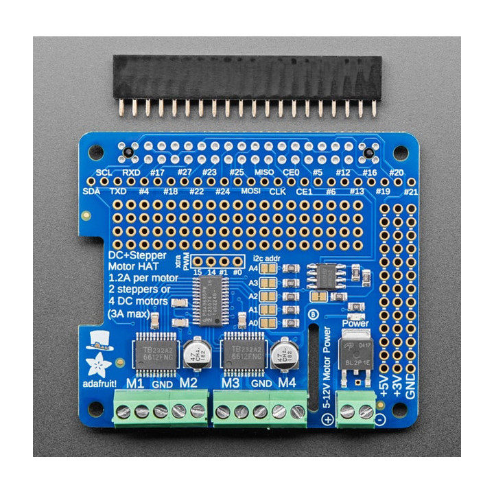 La platine Shield DC & Stepper Motor HAT et son connecteur